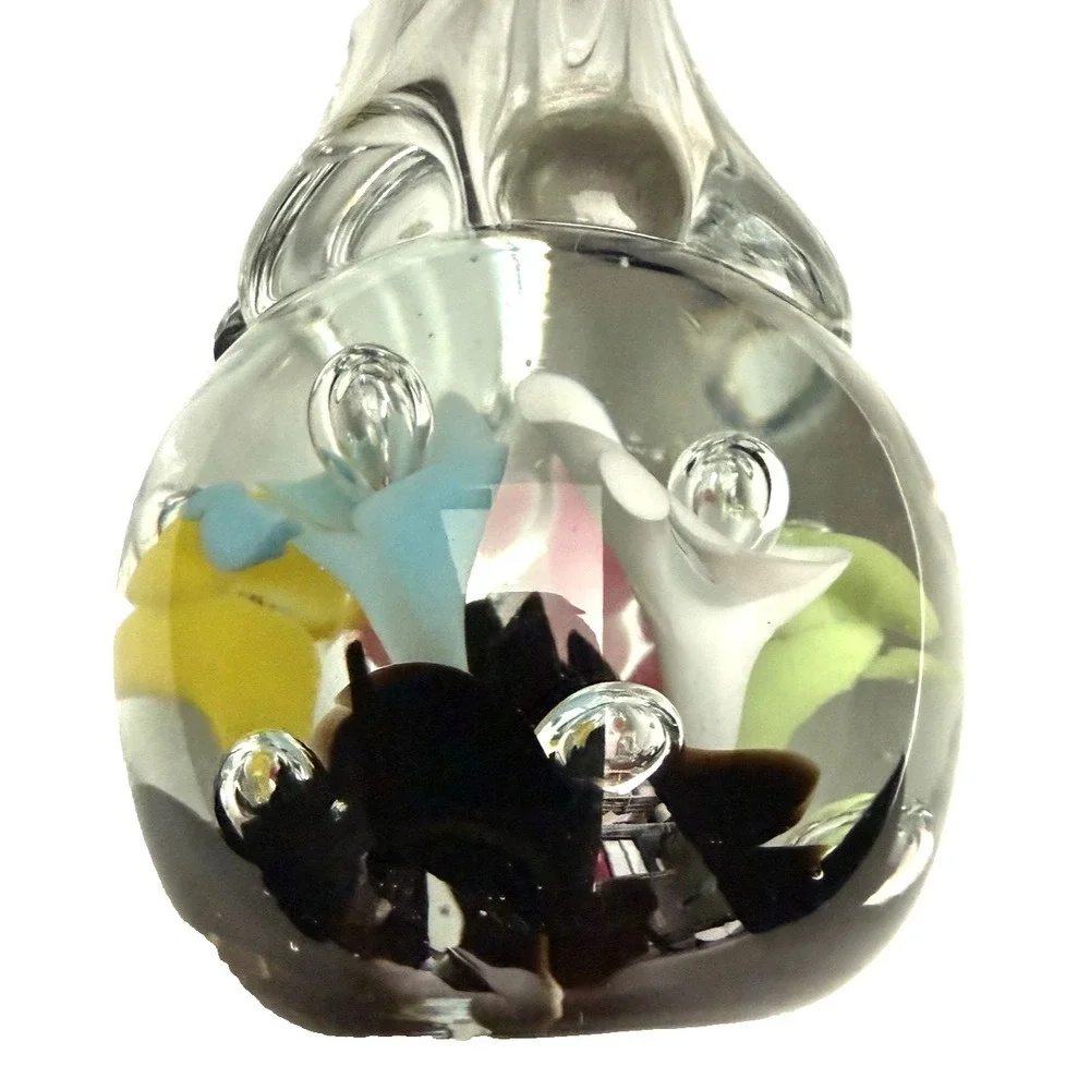 Vintage MCM St Clair Art Glass Bud Vase Pastel Flowers Handblown with Bubbles